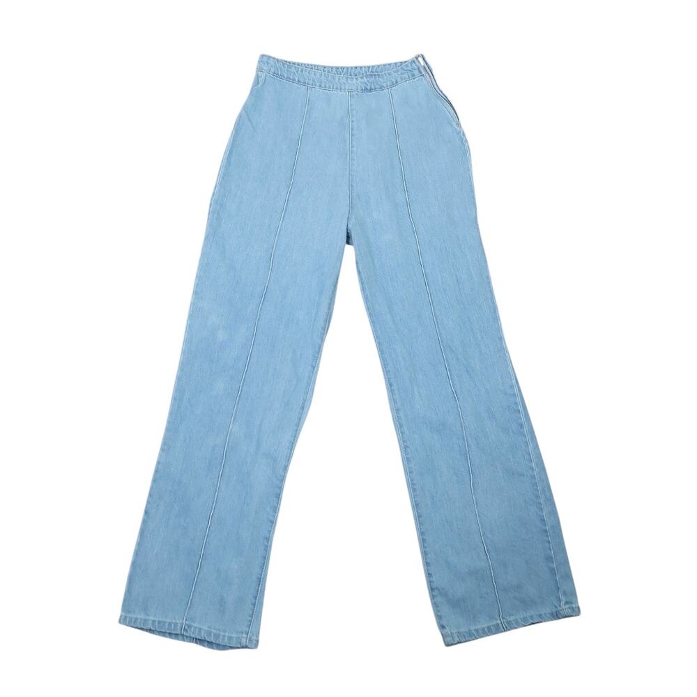 Vintage 50s Side Zip Light Wash Blue Denim High Rise Straight Leg Jeans 28"